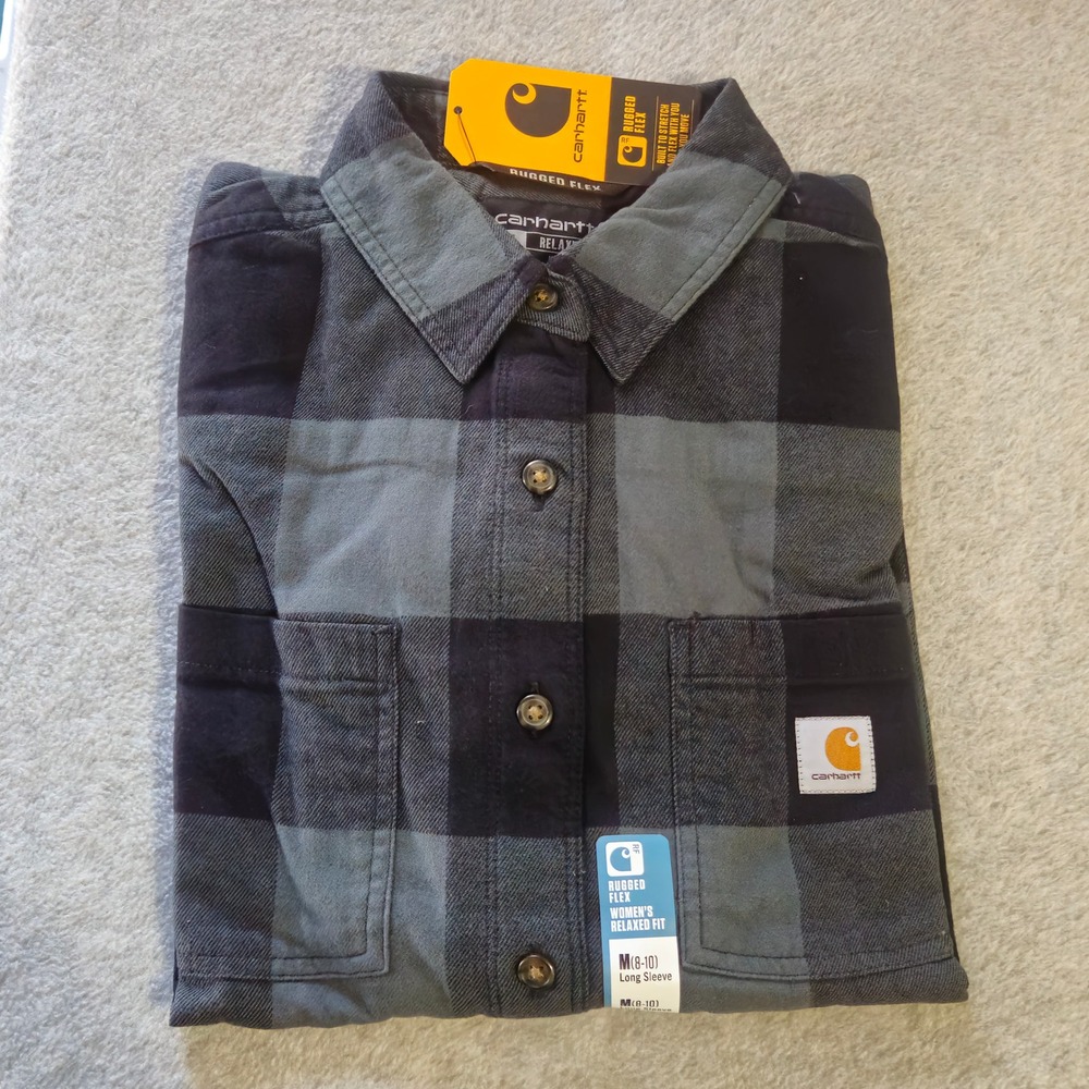 Carhartt Flannel Tunic Womens M Elm Green Plaid Rugged Flex 104974-ELM